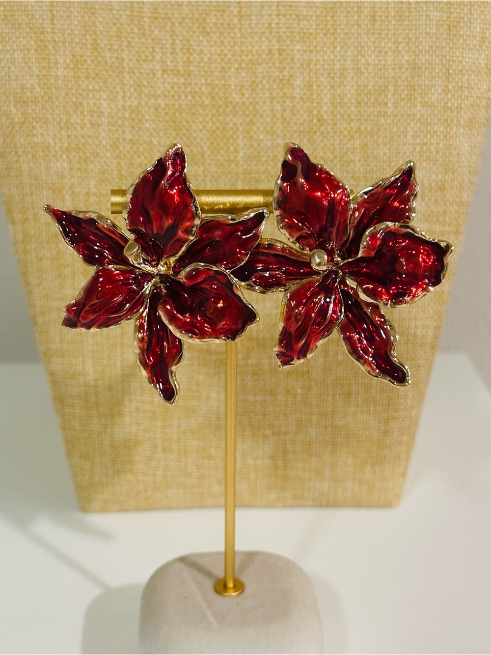 Red Floral Statement Earrings - Women Jewelry